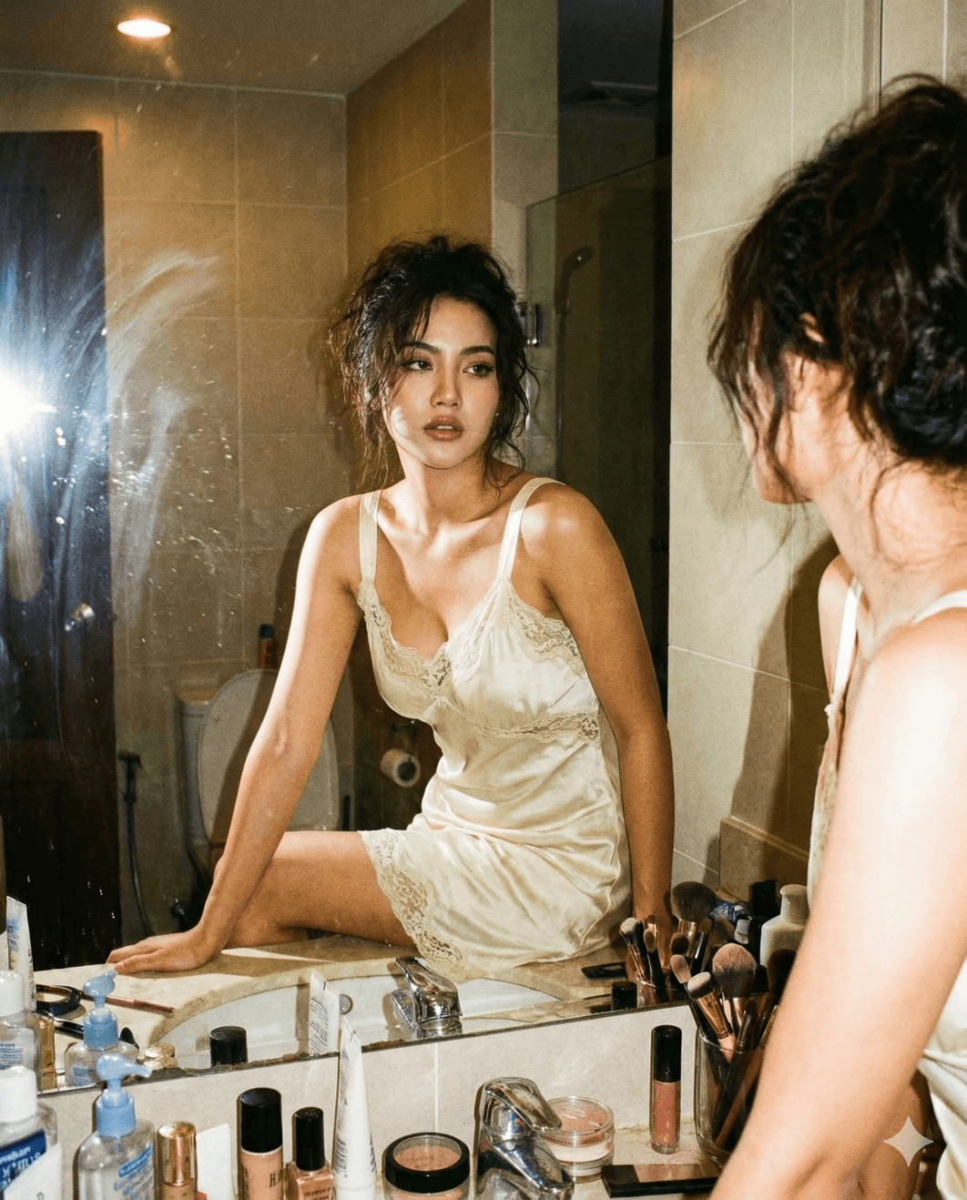 Raw Flash Bathroom Mirror Prompt