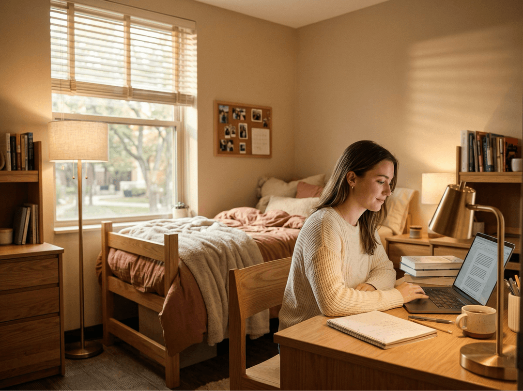Warm Minimalist Dorm Study Prompt