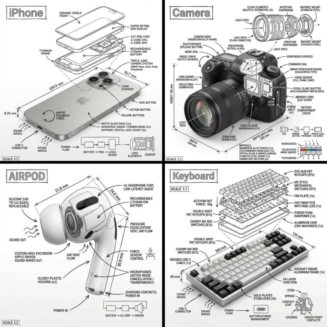 Four-Panel Technical Product Infographic